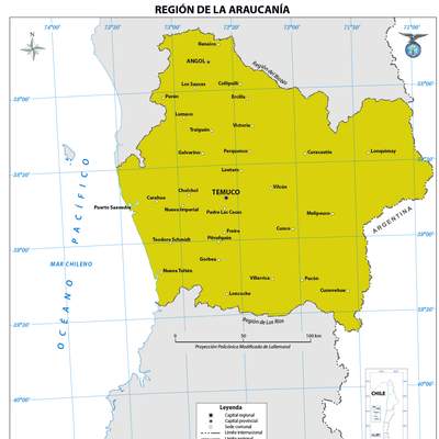 Mapa región de la Araucanía (color)