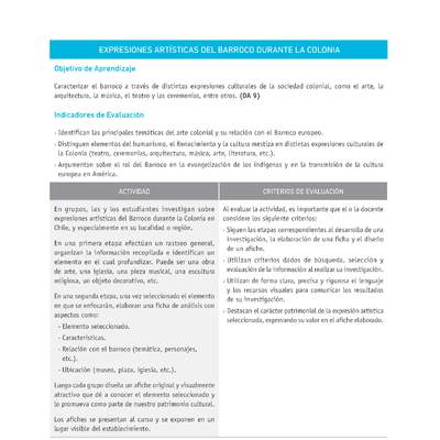 Evaluación Programas - HI08 OA09 - U2 - EXPRESIONES ARTÍSTICAS DEL BARROCO DURANTE LA COLONIA