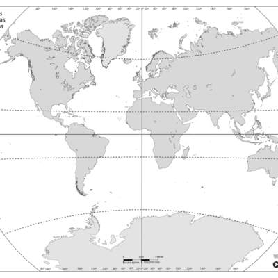 Mapa del mundo con las coordenadas geográficas mudo
