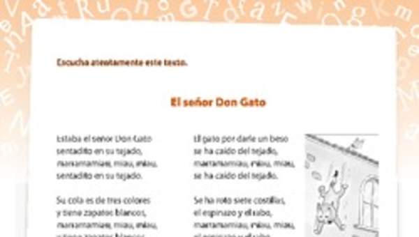 Comprensión y vocabulario El señor Don Gato