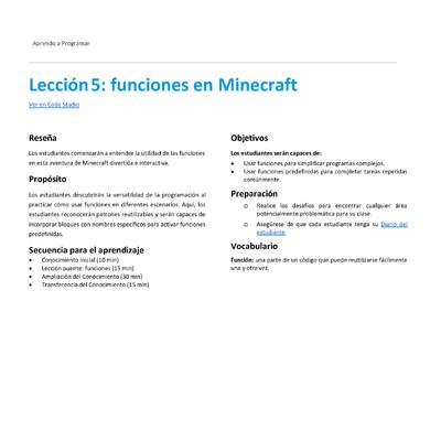 Unidad 2 - Lección5: funciones en Minecraft
