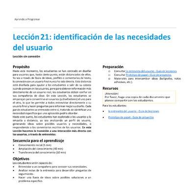 Unidad 2 - Lección 21: identificación de las necesidades del usuario