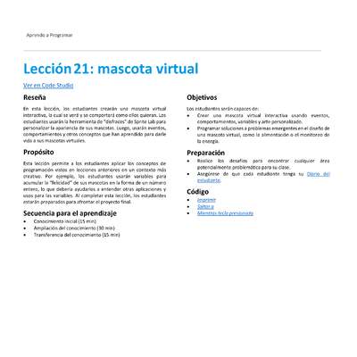 Unidad 3 - Lección 21: mascota virtual