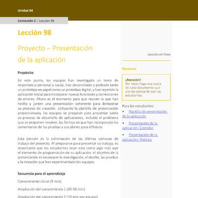 Unidad 4 - Lección 98: Proyecto – Presentación de la aplicación
