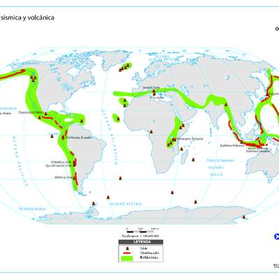 Mapa actividad sísmica y volcánica del mundo a color