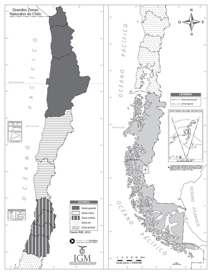 Mapa zonas naturales de Chile