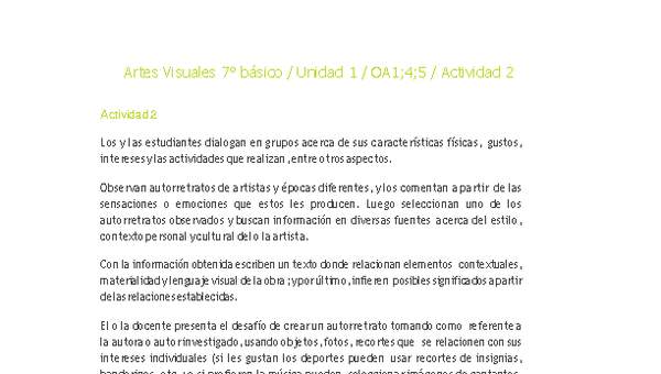 Artes Visuales 7° básico-Unidad 1-OA1;4;5-Actividad 2