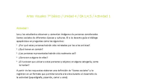 Artes Visuales 7° básico-Unidad 4-OA1;4;5-Actividad 1