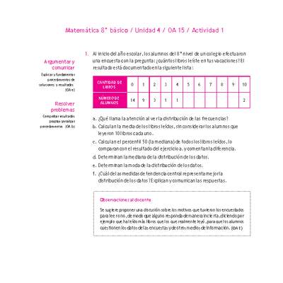 Matemática 8° básico -Unidad 4-OA 15-Actividad 1