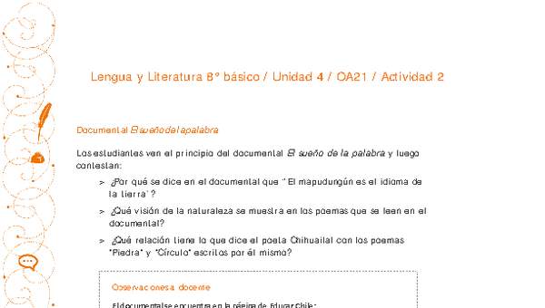 Lengua y Literatura 8° básico-Unidad 4-OA21-Actividad 2