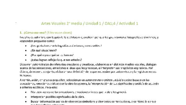 Artes Visuales 2 medio-Unidad 1-OA1;4-Actividad 1