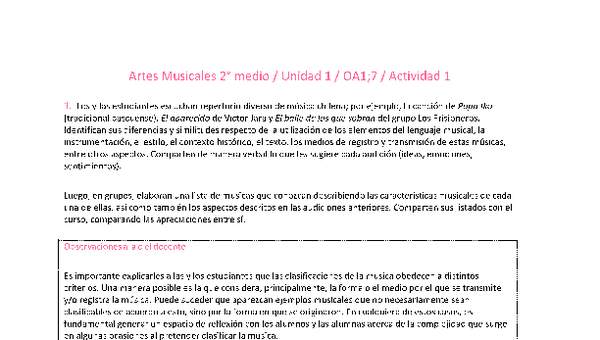 Artes Musicales 2 medio-Unidad 1-OA1;7-Actividad 1