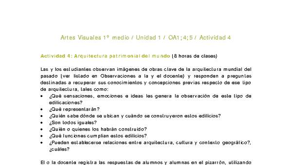 Artes Visuales 1 medio-Unidad 2-OA1;4;5-Actividad 4