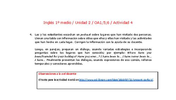 Inglés 1 medio-Unidad 2-OA1;5;6-Actividad 4