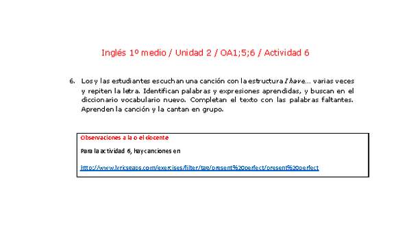 Inglés 1 medio-Unidad 2-OA1;5;6-Actividad 6