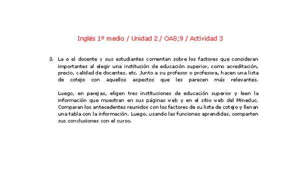 Inglés 1 medio-Unidad 2-OA8;9-Actividad 3