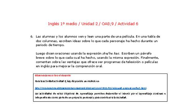 Inglés 1 medio-Unidad 2-OA8;9-Actividad 6