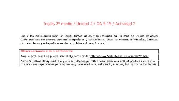 Inglés 2 medio-Unidad 2-OA9;15-Actividad 2