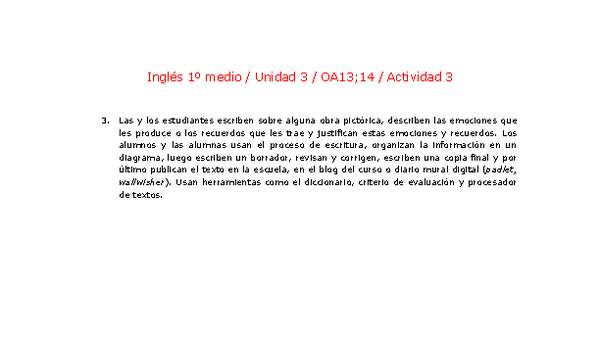 Inglés 1 medio-Unidad 3-OA13;14-Actividad 3