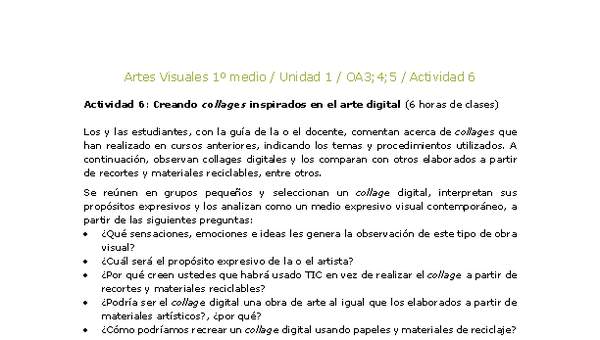 Artes Visuales 1 medio-Unidad 4-OA3;4;5-Actividad 6