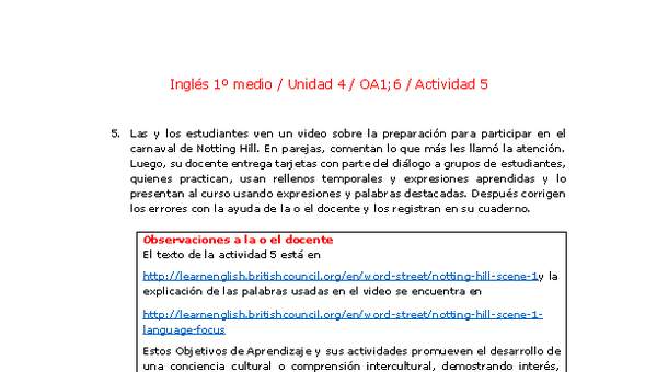 Inglés 1 medio-Unidad 4-OA1;6-Actividad 5