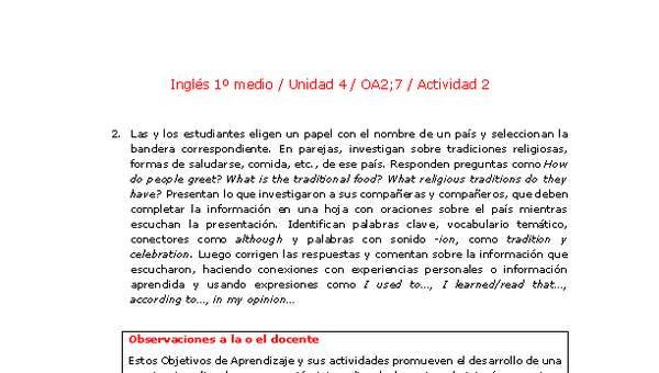 Inglés 1 medio-Unidad 4-OA2;7-Actividad 2