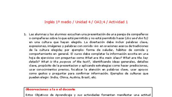 Inglés 1 medio-Unidad 4-OA3;4-Actividad 1