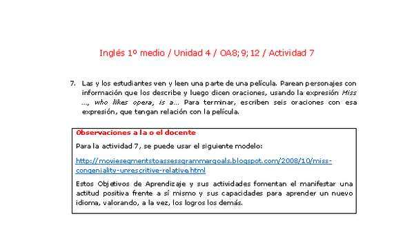 Inglés 1 medio-Unidad 4-OA8;9;12-Actividad 7