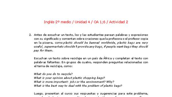 Inglés 2 medio-Unidad 4-OA1;6-Actividad 2