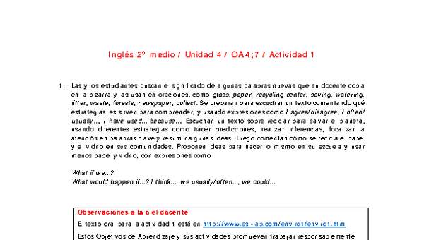 Inglés 2 medio-Unidad 4-OA4;7-Actividad 1