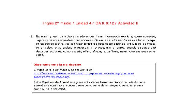 Inglés 2 medio-Unidad 4-OA8;9;12-Actividad 6