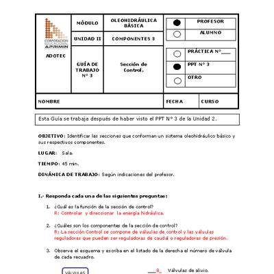 Guía de trabajo del docente Oleo-hidráulica, sección de control.
