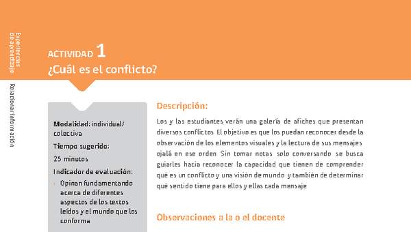 Sugerencia para el profesor: Actividad 1: ¿Cuál es el conflicto?