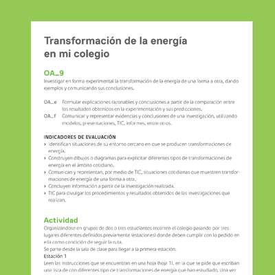 Ejemplo Evaluación Programas - OA09 - Transformación de la energía en mi colegio