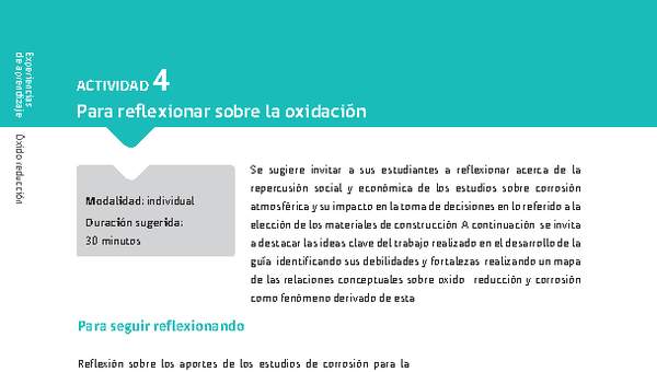 Sugerencia para el profesor: Actividad 4. Para reflexionar sobre la oxidación