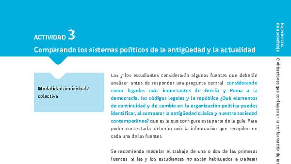 Sugerencia para el profesor: Actividad 3: Comparando los sistemas políticos de la antigüedad y la actualidad