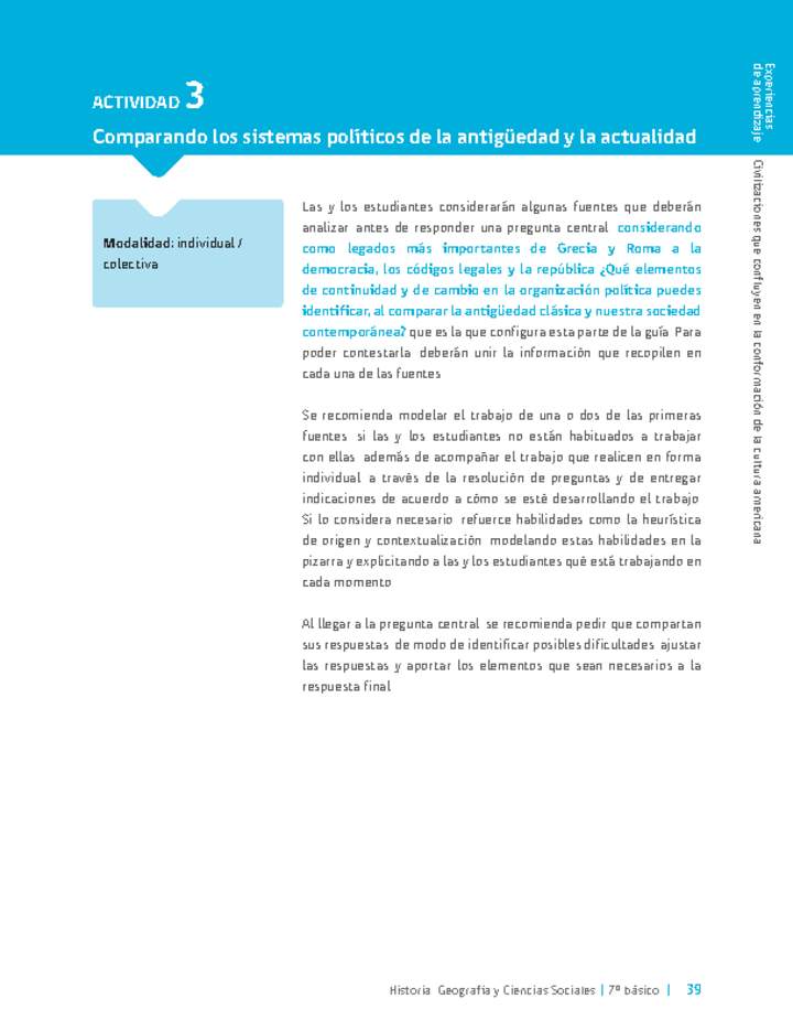 Sugerencia para el profesor: Actividad 3: Comparando los sistemas políticos de la antigüedad y la actualidad