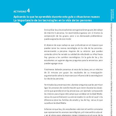 Sugerencia para el profesor: Actividad 4: La importancia de las tecnologías en la vida de las personas Sugerencia para el profesor: Actividad 4: La importancia de las tecnologías en la vida de las personas