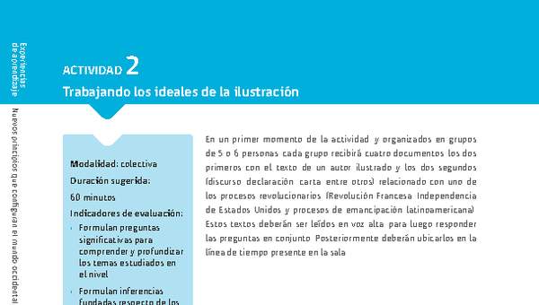 Sugerencia para el profesor: Actividad 2: Trabajando los ideales de la ilustración