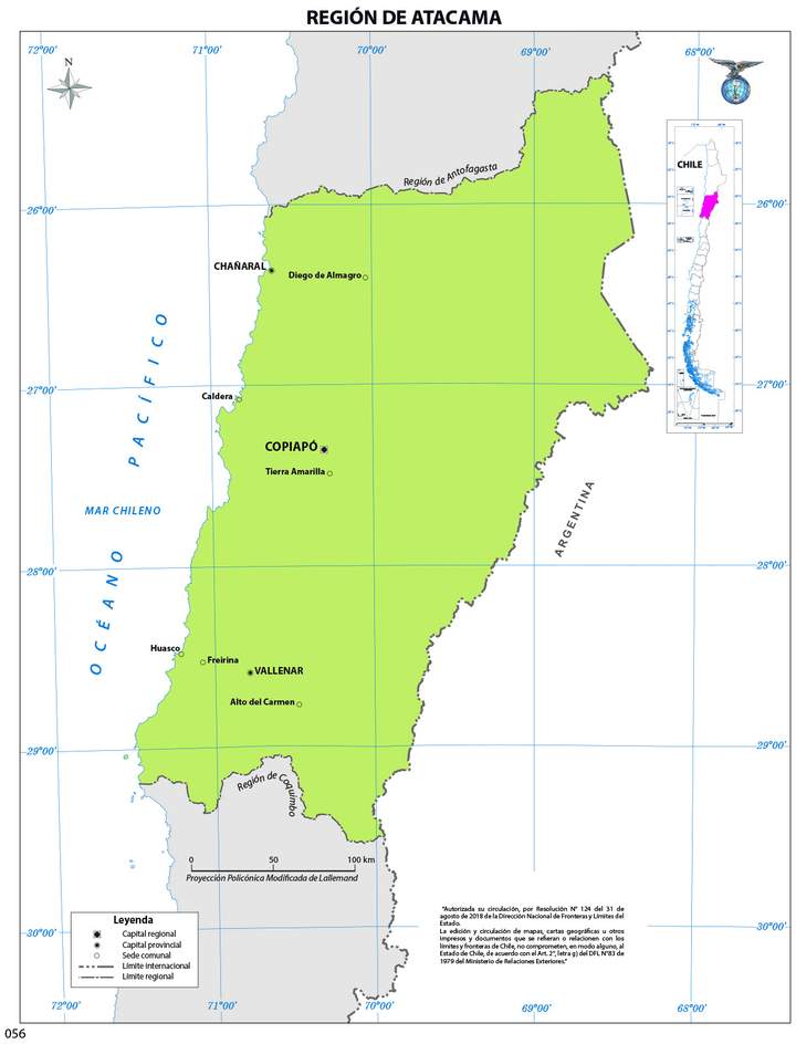 Mapa región de Atacama  (color)