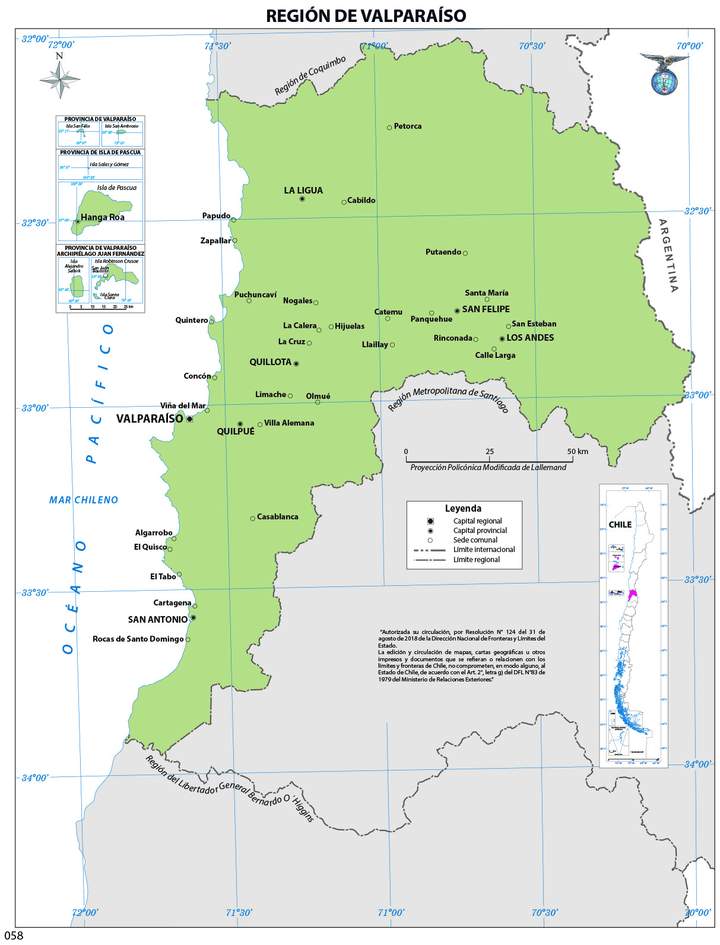 Mapa región de Valparaíso (color)