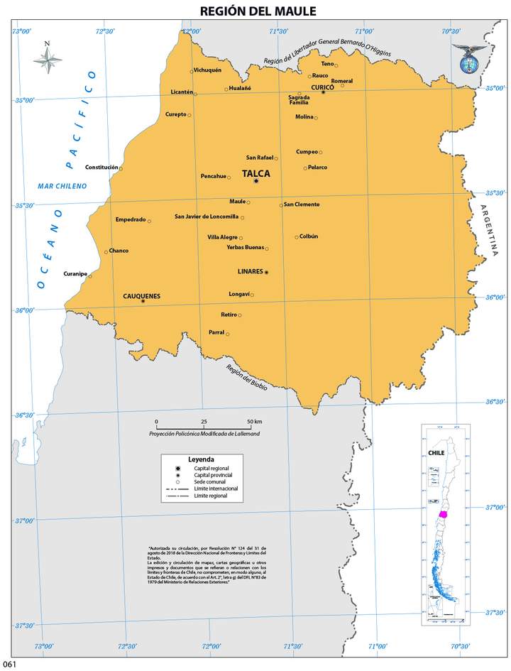 Mapa región del Maule (color)