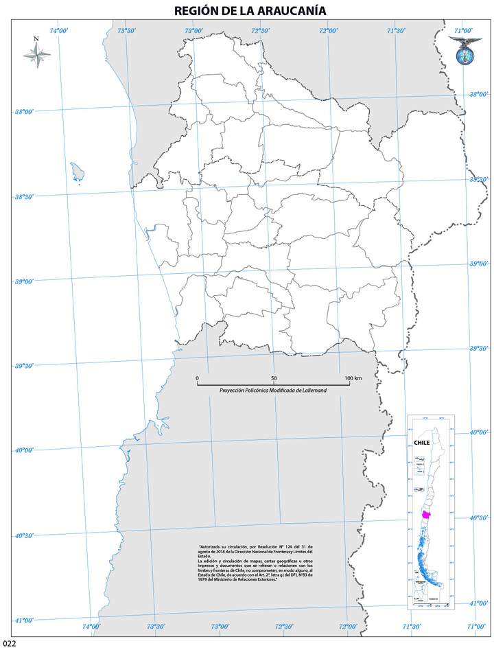 Mapa región de la Araucanía (mudo)