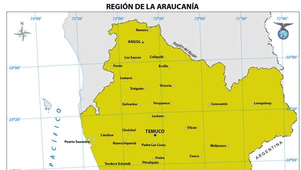 Mapa región de la Araucanía (color)