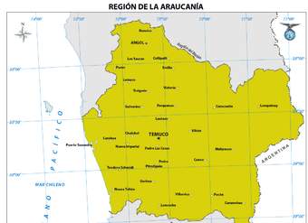 Mapa región de la Araucanía (color)