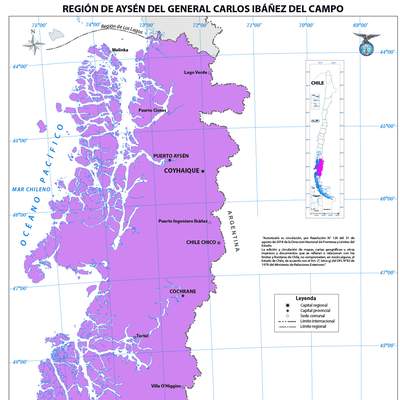 Mapa región de Aysén del General Carlos Ibáñez del Campo (color)