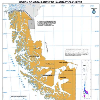 Mapa región de Magallanes y de la Antártica Chilena (color)