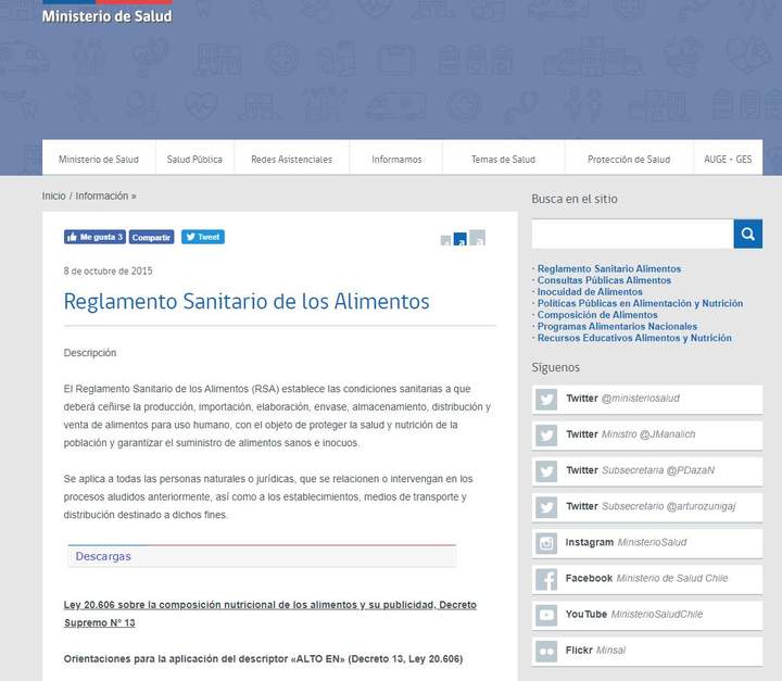 Reglamento Sanitario de los Alimentos - Ministerio de Salud de Chile