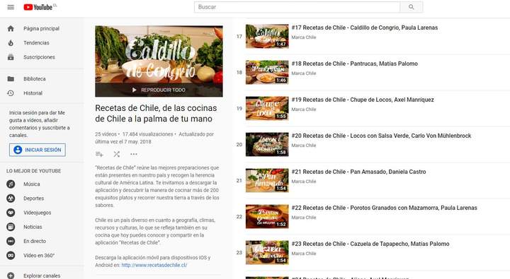 Recetas de Chile, canal YouTube