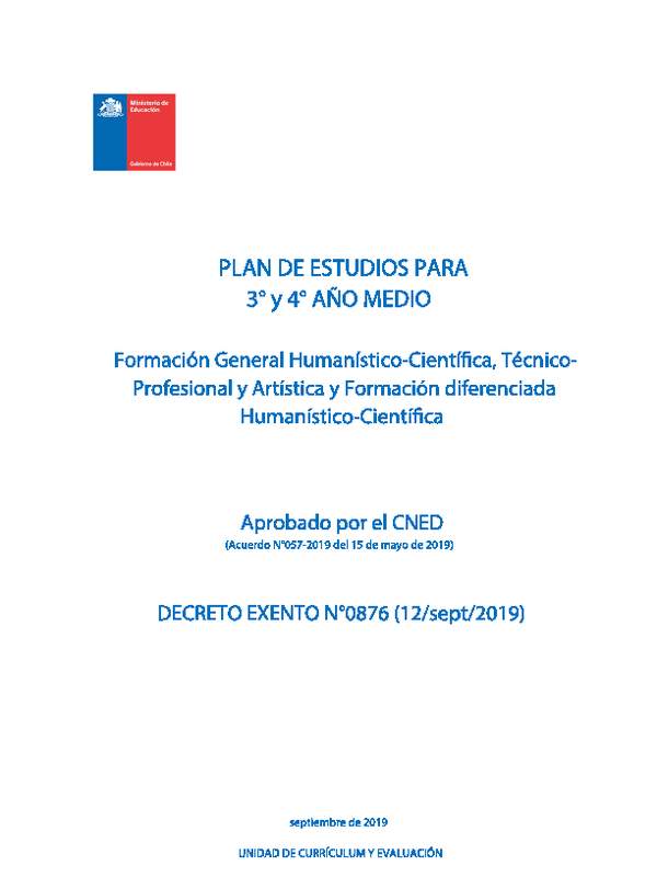 Plan de Estudio para 3° y 4° año medio